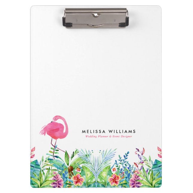 Carpeta De Pinza Frontera de flores tropicales y flamingo rosa (Anverso)