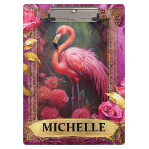 Carpeta De Pinza Fucsia Romántico Flamenco y Rosas
