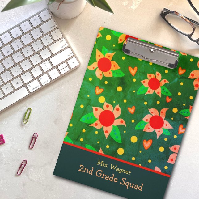 Carpeta De Pinza Fun Retro Flores Maestra Verde Personalizada (Subido por el creador)