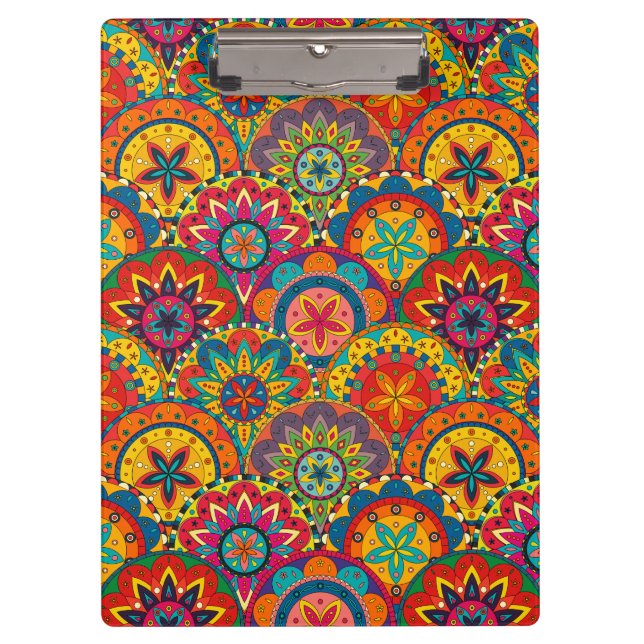 Carpeta De Pinza Funky Retro Colorido Patrón de Mandala (Anverso)