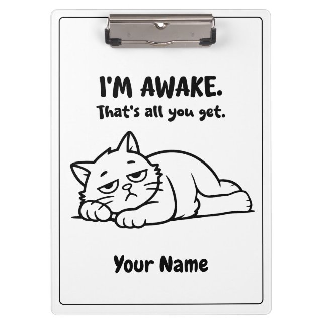 Carpeta De Pinza Funny Lazy Cat Clipboard | Custom I’m Awake Design (Anverso)