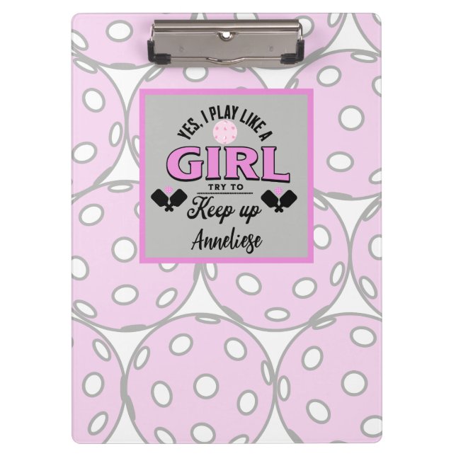 Carpeta De Pinza Funny Personalized Pickleball "Play Like A Girl" (Anverso)