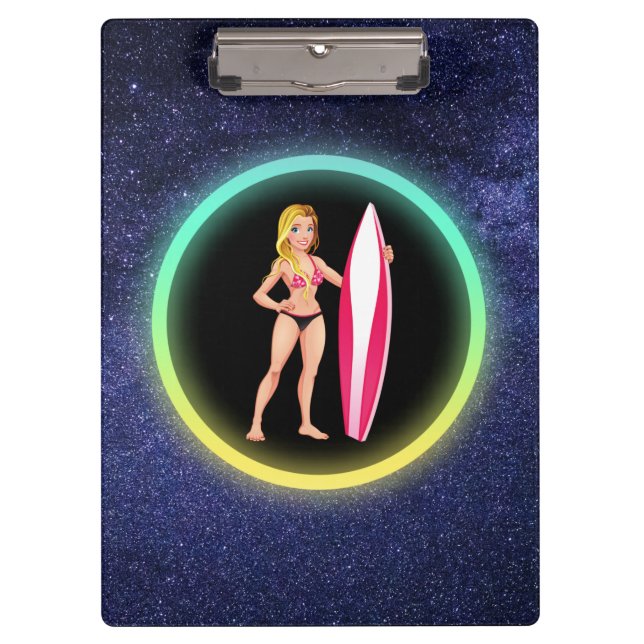 Carpeta De Pinza Galaxia del Chica adolescente de la surfista rubia (Anverso)