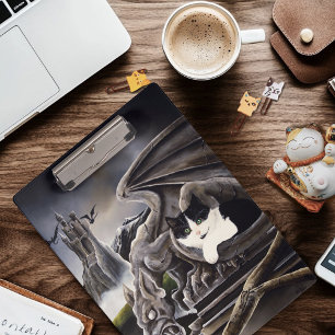 Carpeta De Pinza Gargoyle de gato blanco negro