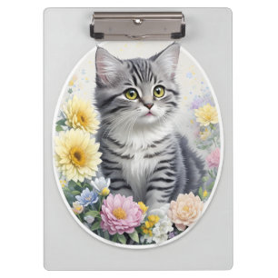 Carpeta De Pinza Gatito lindo con flores
