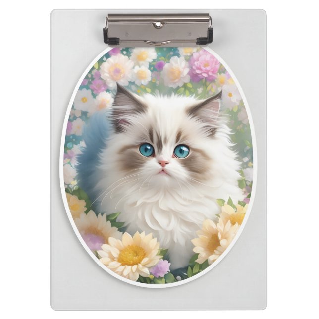 Carpeta De Pinza Gatito lindo con flores (Anverso)
