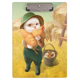 Carpeta De Pinza Gato Adorable con Hen en la Granja