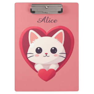 Carpeta De Pinza Gato Blanco Adorable con Corazón Diseño de Amor Ga