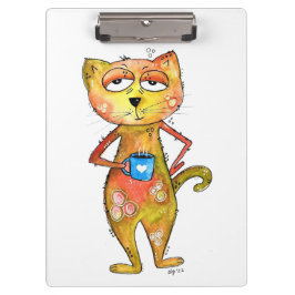 Carpeta De Pinza Gato Cansado Caprichoso Bebiendo Café