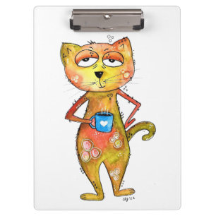 Carpeta De Pinza Gato Cansado Caprichoso Bebiendo Café