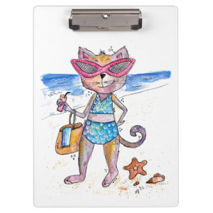 Carpeta De Pinza Gato Caprichoso y Lindo en la Playa