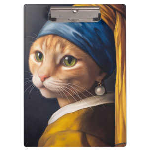 Carpeta De Pinza Gato con una Perla Divertida parodia de Vermeer
