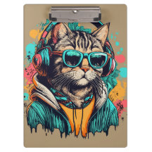 Gato de Guay Groovy con audífonos escuchando músic