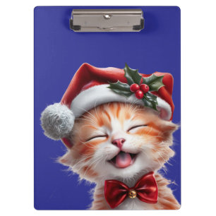 Carpeta De Pinza Gato de Navidades cortos con Santa Hat y Bow Tie
