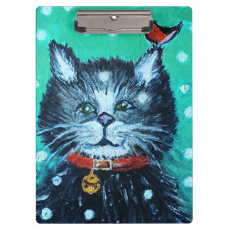 Carpeta De Pinza Gato de pintura al óleo lindo con saludo de Navida