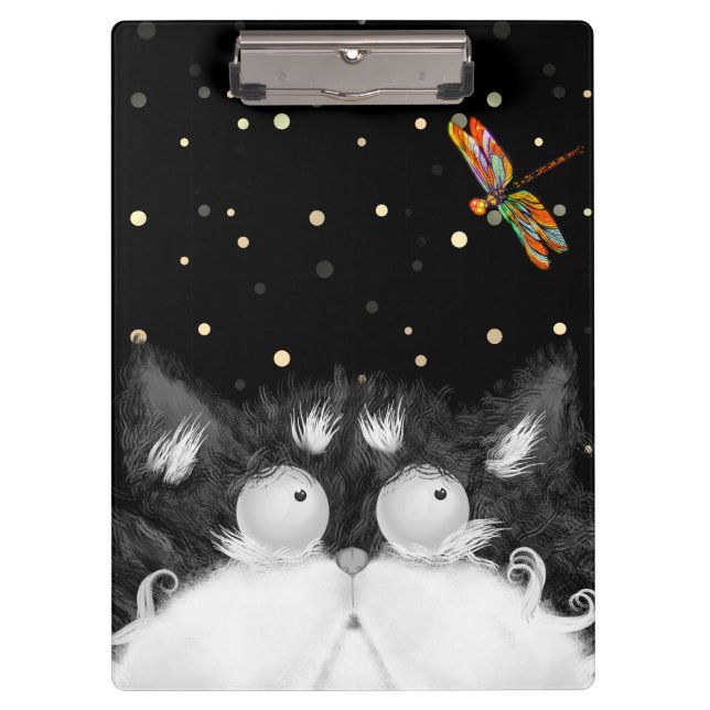 Carpeta De Pinza Gato de Tuxedo sorprendido por libélula (Anverso)