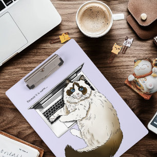 Carpeta De Pinza Gato esponjoso Ragdoll Lavanda Portátil Divertido