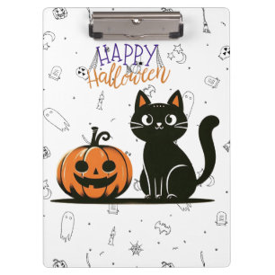 Carpeta De Pinza Gato feliz de Halloween y calabaza
