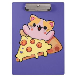 Carpeta De Pinza Gato Kawaii Personalizado Abraza Pizza de Pepperon