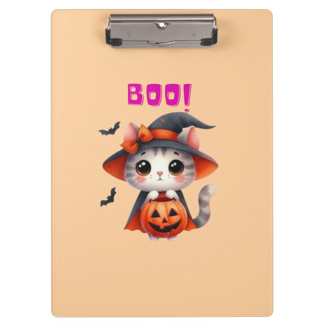 Carpeta De Pinza Gato lindo de Halloween con calabaza y decoración  (Anverso)