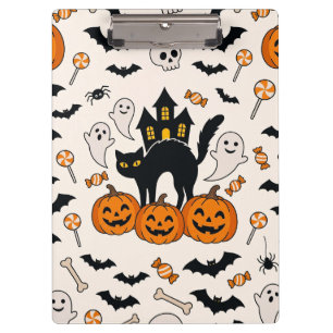 Carpeta De Pinza Gato Negro de Halloween y Casa Embrujada de Calaba