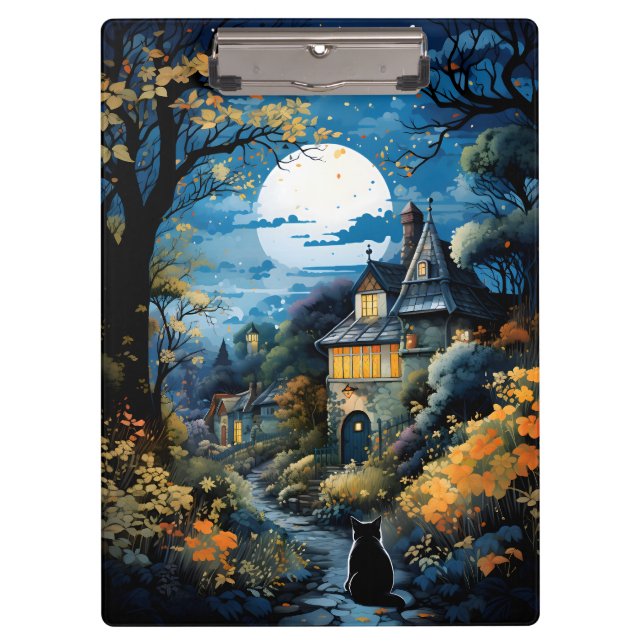 Carpeta De Pinza Gato negro - Serenidad iluminada por luna (Anverso)