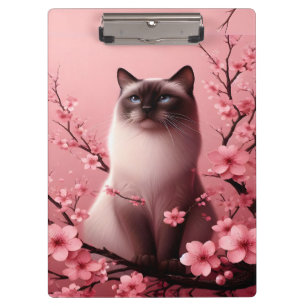 Carpeta De Pinza Gato siamés japonés flor de cerezo rosa