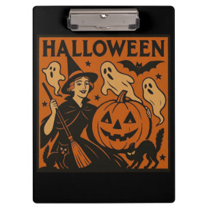 Carpeta De Pinza Gato vintage/retro, fantasma, calabaza y bruja
