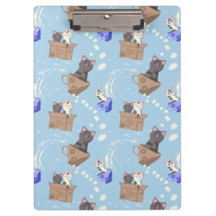 Carpeta De Pinza Gatos en caja y gotas de leche en azul