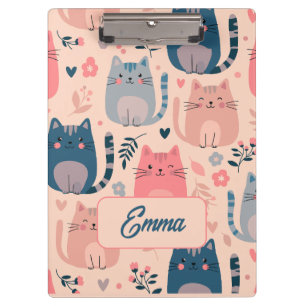 Carpeta De Pinza Gatos Lindos y Patrón Floral Monograma Personaliza