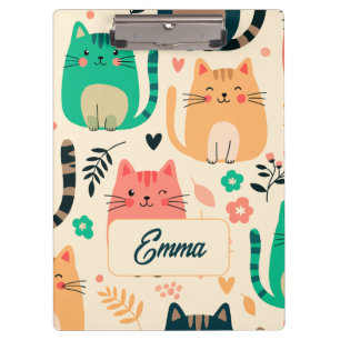 Carpeta De Pinza Gatos Lindos y Patrón Floral Monograma Personaliza