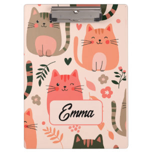 Carpeta De Pinza Gatos Lindos y Patrón Floral Monograma Personaliza