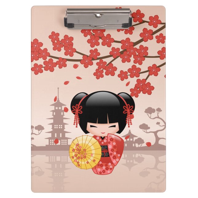 Carpeta De Pinza Geisha Beige Japonesa de Geisha Kokeshi (Anverso)