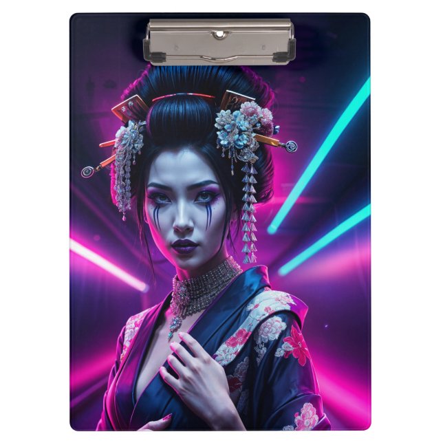 Carpeta De Pinza Geisha with Neon Background – Fridge Magnet Art (Anverso)