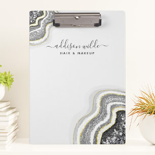 Carpeta De Pinza Geoda de Ágata con Brillo en Blanco y Negro Chic d