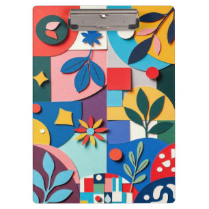 Carpeta De Pinza Geometría botánica vibrante en papel cortado en ca