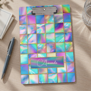 Carpeta De Pinza Geométrico dorado falso holográfico elegante
