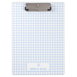 Carpeta De Pinza Gingham Azul Claro Clásico Monograma