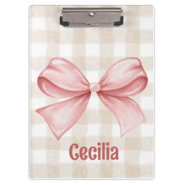 Carpeta De Pinza Gingham beige y rosa con arco acuarela