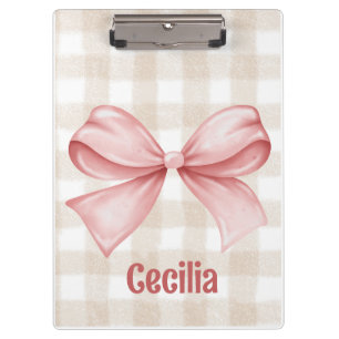 Carpeta De Pinza Gingham beige y rosa con arco acuarela