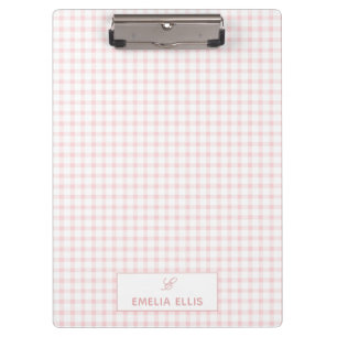 Carpeta De Pinza Gingham Rosa Claro Monograma Clásico