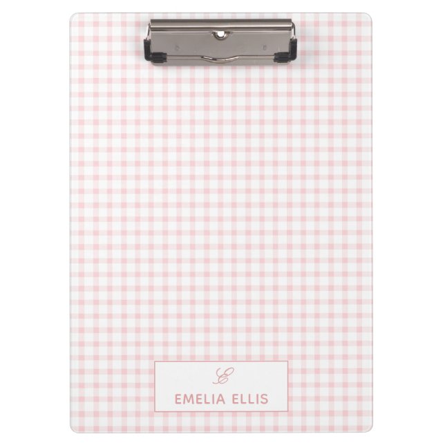 Carpeta De Pinza Gingham Rosa Claro Monograma Clásico (Anverso)