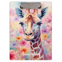 Giraffe cuta en flores rosadas