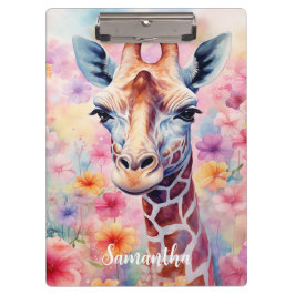 Carpeta De Pinza Giraffe cuta en flores rosadas