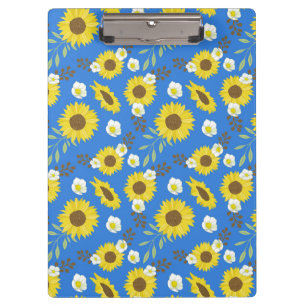 Carpeta De Pinza Girasol Amarillo Flor Fondo Azul Floral