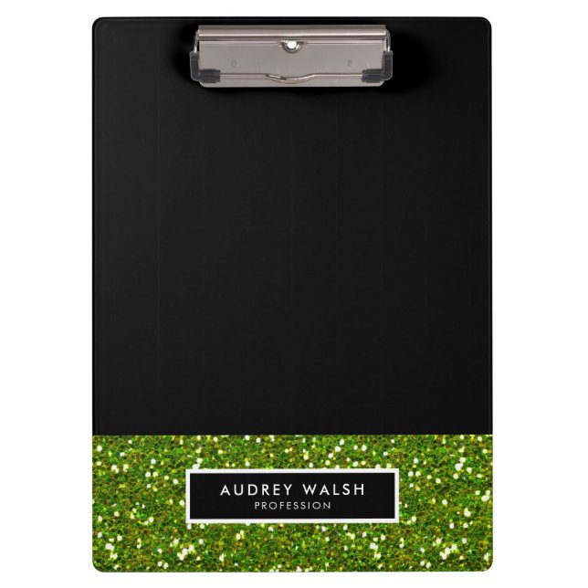 Carpeta De Pinza Girly Glitzy Green Sequin Purpurina Black (Anverso)