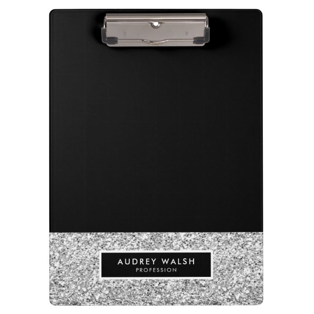 Carpeta De Pinza Girly Luxury Silver Sequin Purpurina Black (Anverso)