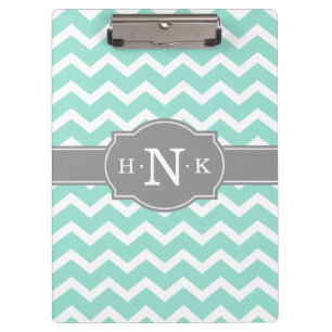 Carpeta De Pinza Girly Mint Chevron Gray Monograma
