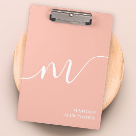 Carpeta De Pinza Girly Monograma caligrafía Coral Rubor Pink