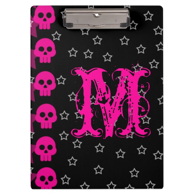 Carpeta De Pinza Girly Skull Punk EMO Monograma Placa de clip inici (Anverso)